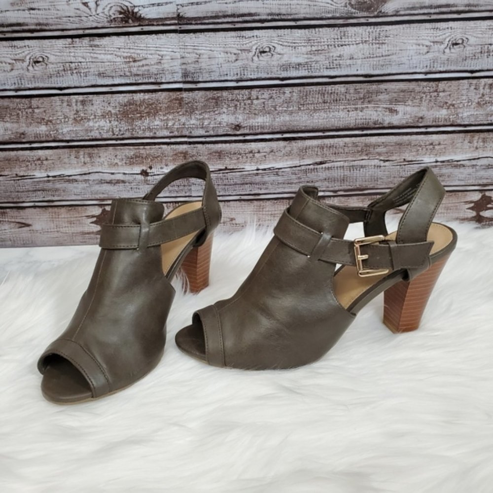 Fioni Olive Green Sling Back Block Heels